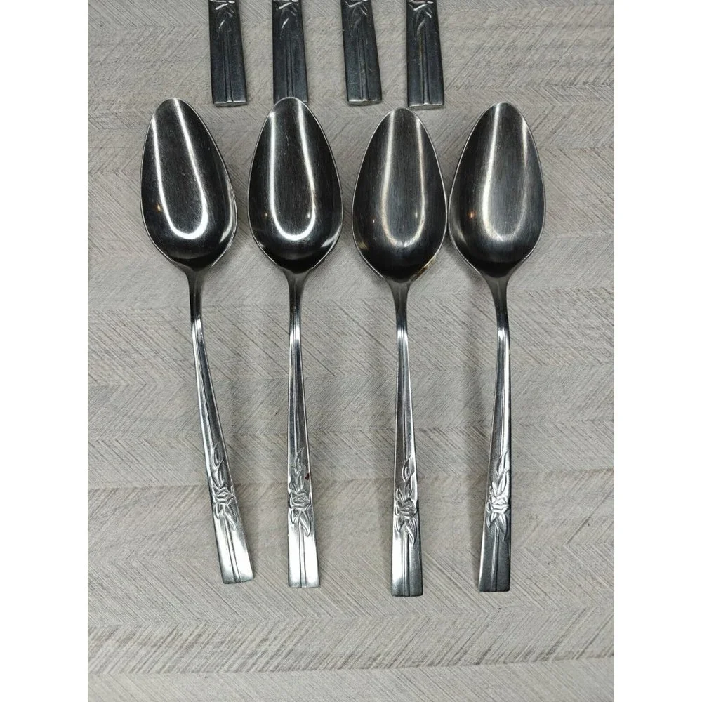 Vintage Epic Custom Stainless Flatware Floral Rose Service Set For 4